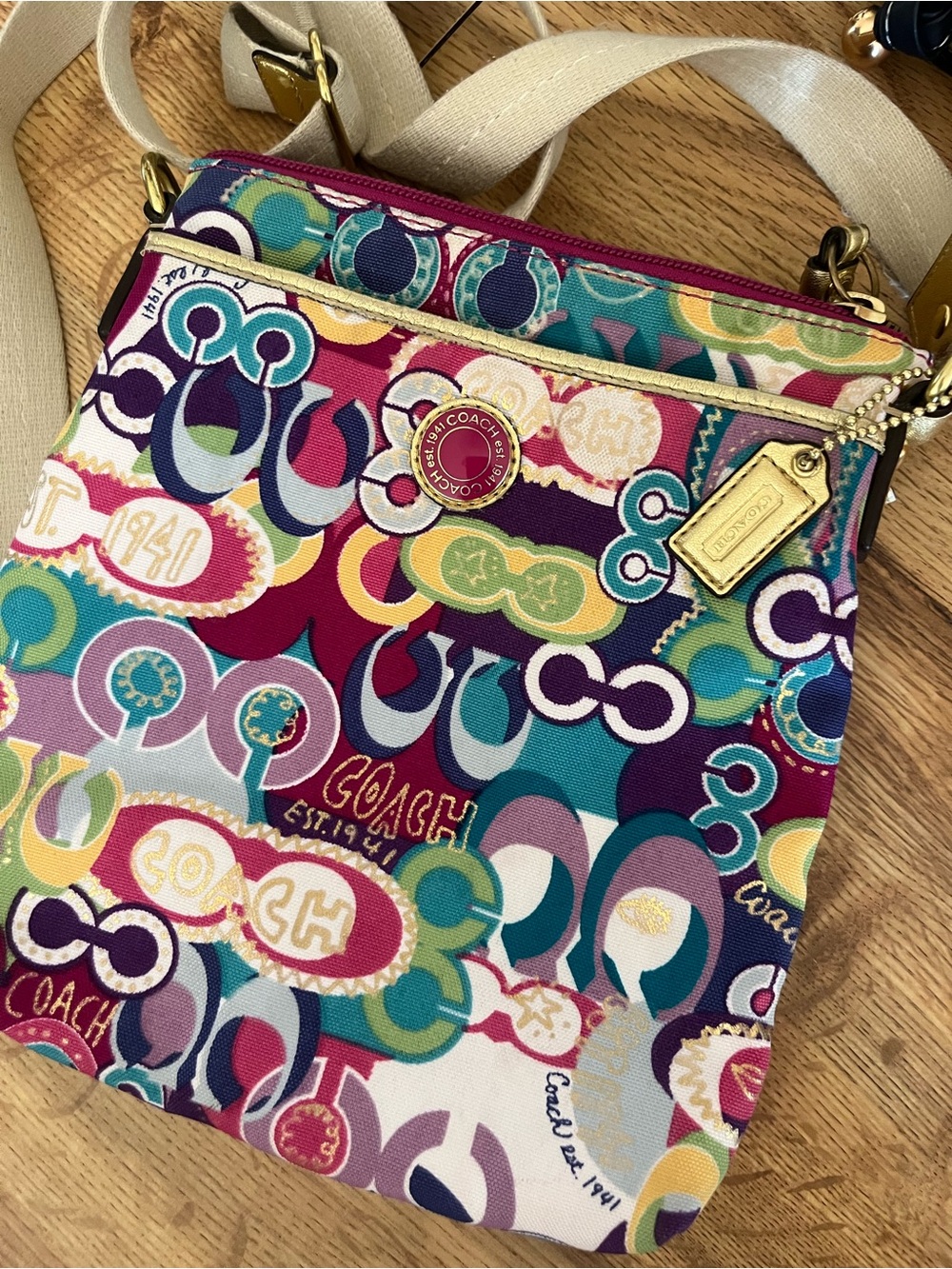 Coach Multicolor Circle Print Crossbody Bag with Gold Hardware